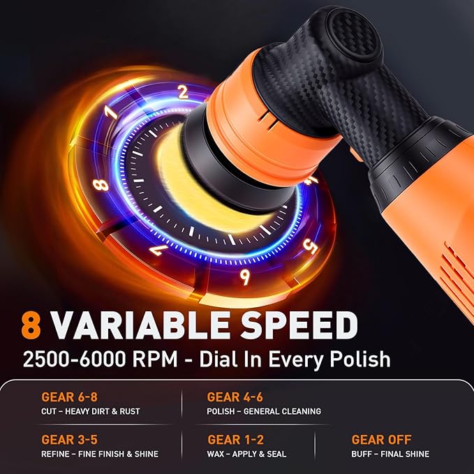 Protmex Mini Buffer Polisher - 12V RO/DA Car Polisher with 8 Variable Speeds - 1.2/1.6/2 Inch Orbital Polisher Machine with 22 Pads - Cordless Mini Polisher for Car Detailing Polishing Waxing, Short