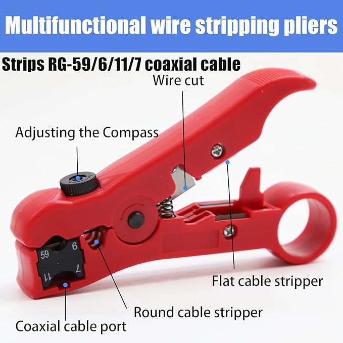 XINTAIHELE Coax Cable Crimper Kit Coaxial Compression Tool F RG6 RG59 75-5 75-7 Fitting Wire Coax Stripper 20PCS F Male And 10pcs Female Connectors
