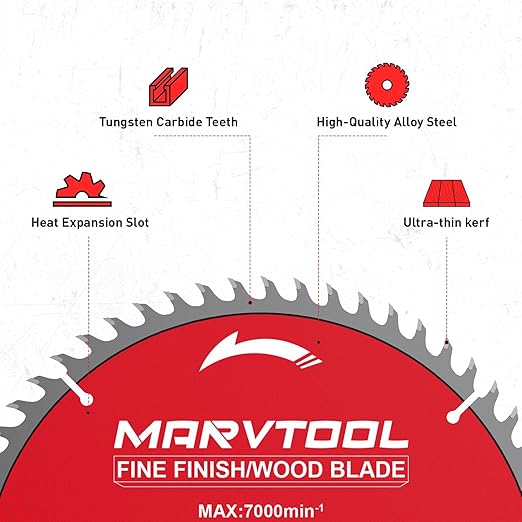 10-Inch 80-Tooth Circular Saw Blade, Max 7000 RPM, Fine Finish Wood Crosscutting, Tungsten Carbide Tooth with 5/8 Inch Arbor for Miter Saws & Table Saws