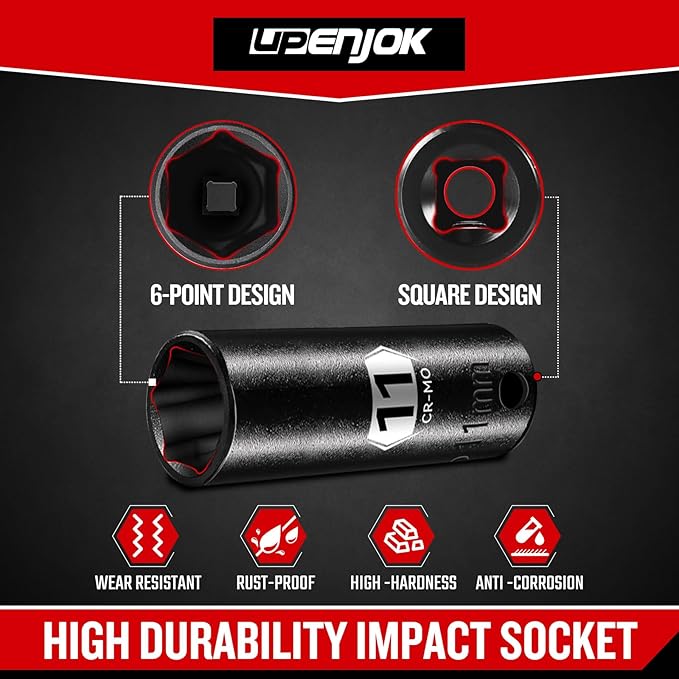 14-Piece 3/8" Drive Semi-Deep Impact socket set, Metric Size (8-22mm) 6-Point Socket Set, CR-MO Steel for Automotive & Industrial
