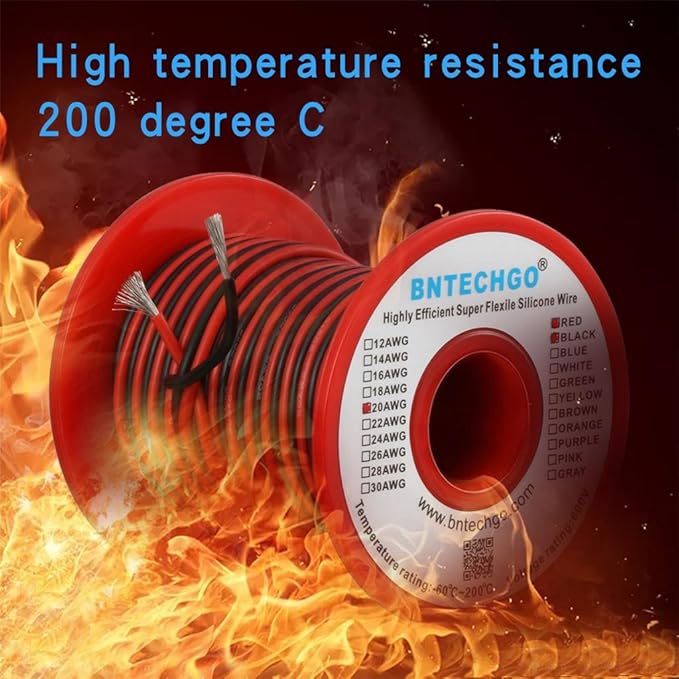 BNTECHGO 20 Gauge Silicone Wire Spool Red and Black Each 50ft 2 Separate Wires Flexible 20 AWG Stranded Tinned Copper Wire