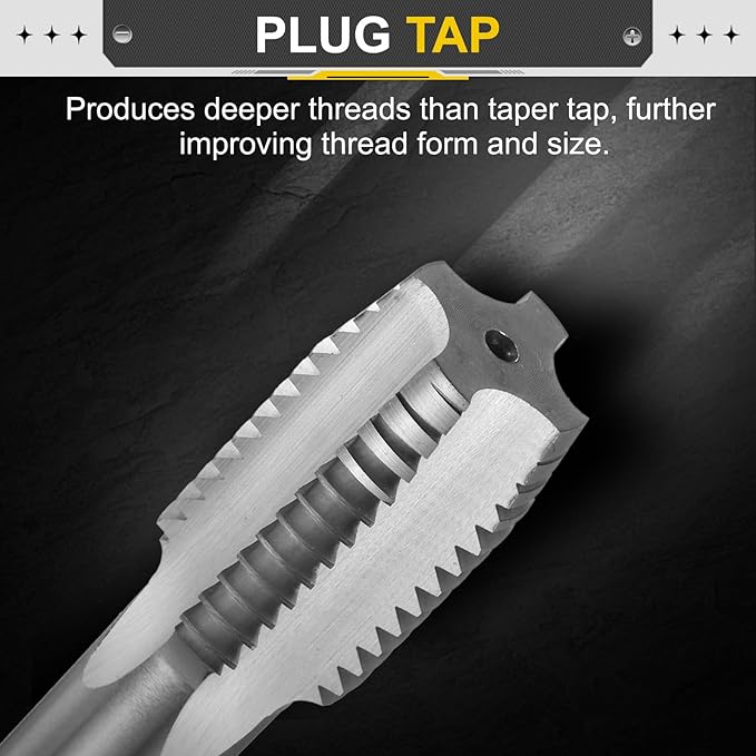 uxcell Hand Plug Tap 1-1/8"-7 BSW 2B Thread Plug Style Taps Straight Flute Screw Tapping Threading Tool High Speed Steel HSS6542