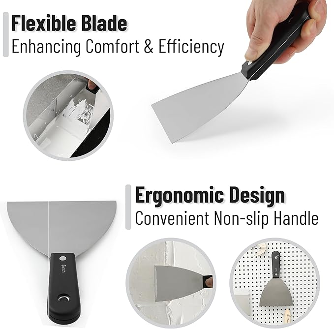 Bates- Putty Knife Set, 7 Pack, Carbon Steel, 1", 1.5", 2", 2.5", 3", 4", 5", Putty Knives, Drywall Knife Set, Putty Knife Scraper Tool, Spackle Knife Set, Paint Scraper Tool, Drywall Knifes Set