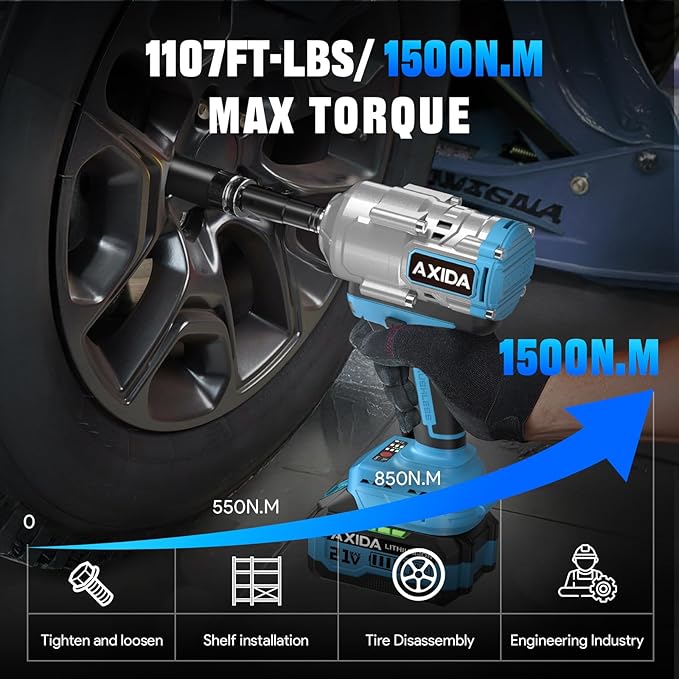 Cordless Impact Wrench 1/2 Inch, 1500N·m(1107ft・lbs) Brushless High Torque Impact Gun, 21V Impact Driver with 2x 4.0Ah Batteries, Charger & 5 Sockets, Variable Speeds for Car/Truck RV/Mower