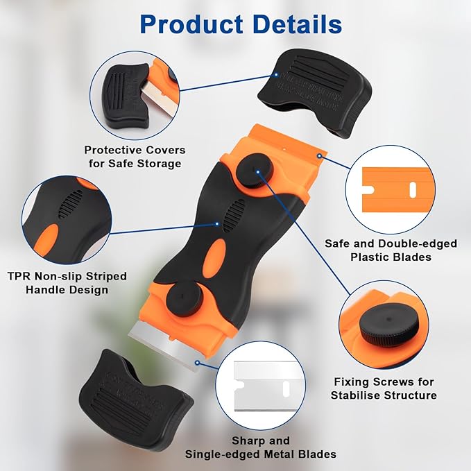 Aisoso Razor Scraper Tool 2 Pack, Razor Blade Scraper Tool with 20pcs Plastic Blades and 20pcs Metal Scraper Blades, Paint Scraper for Glass, Decals, Wallpaper, Stickers