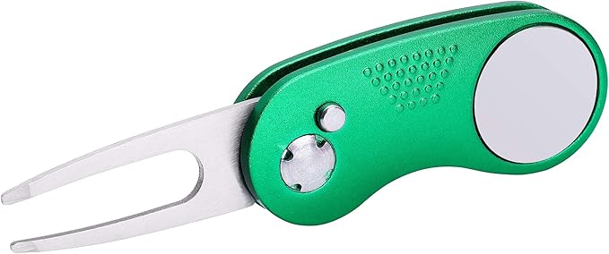 Mile High Life Golf Divot Repair Tool, All Metal Foldable Divot Tool with Pop-up Button & Magnetic Ball Marker