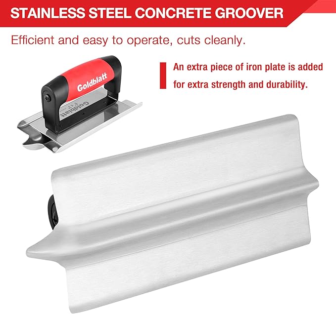 Goldblatt Concrete Tools Include Edger (6" x 3", 1/4"R) and Groover (6" x 3", 1/2"W, 1/2"D), Stainless Steel Concrete Finishing Tools - Masonry Hand Tool Set, Cement Finishing Kit with Soft Grip