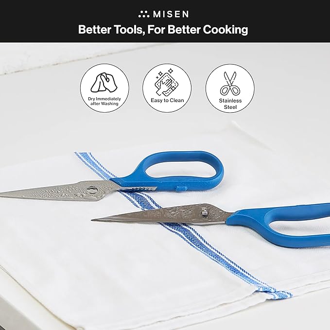 Misen Heavy Duty Kitchen Shears - Comfortable Ambidextrous Scissors for Meat, Poultry, Herbs & More - Easy to Clean - German Stainless Steel - Red