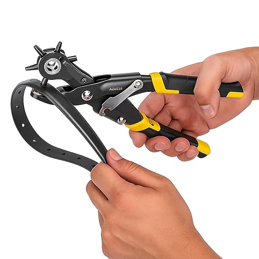 Deli 10" Leather Hole Punch Tool ??Heavy Duty Rotary Belt Hole Puncher & Leather Punch Tool for Belts, Straps, Watch Bands, Dog Collars, Shoes, DIY Crafts