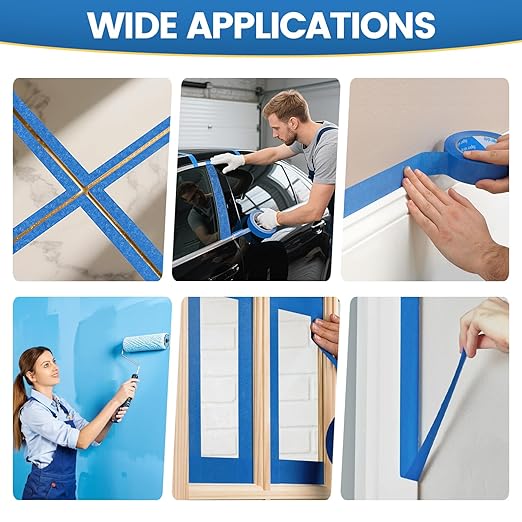 Blue Painters Tape, 6 Rolls Paint Tape 1 Inch Wide (0.98 in. x 55 Yds) Blue Masking Tape Protects Surfaces, Painter's Tape for Indoor and Outdoor Use, Easy Removal (6PCS)
