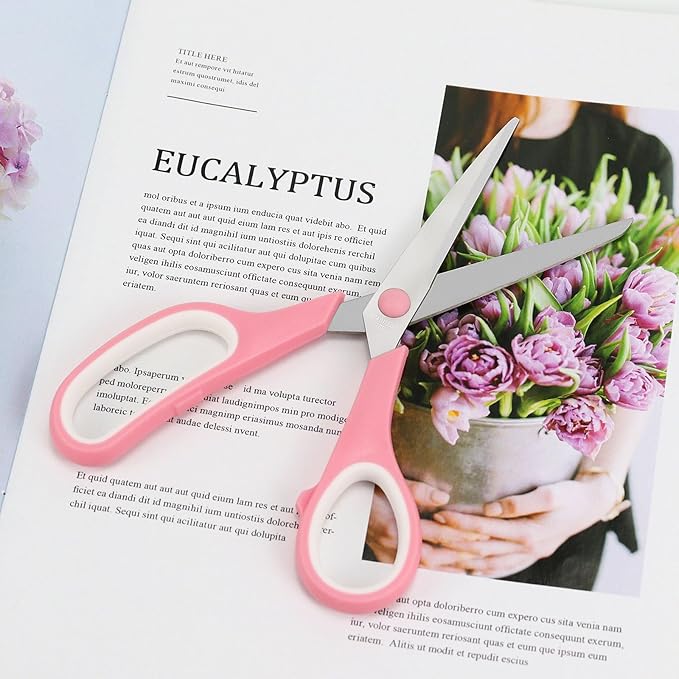 Multipurpose Stainless Steel Scissors 6.7" Pink Sharp Shears Comfort-Grip Scissors for Fabric Craft Office Supplies (Pink 7.7'')