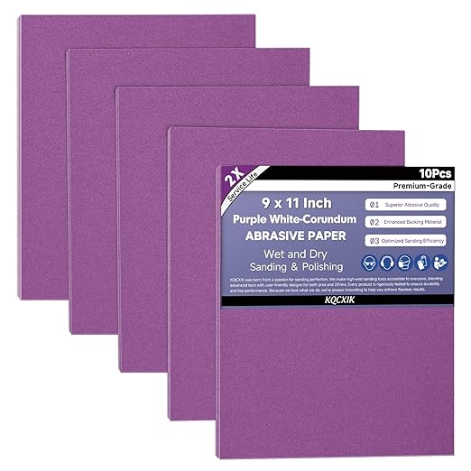 Premium White Corundum 320 Grit Sandpaper, 9 x 11 Inch Heavy Duty Wet Dry Abrasive Sheets for Wood Metal Automotive Sanding and Smoothing 10Sheets