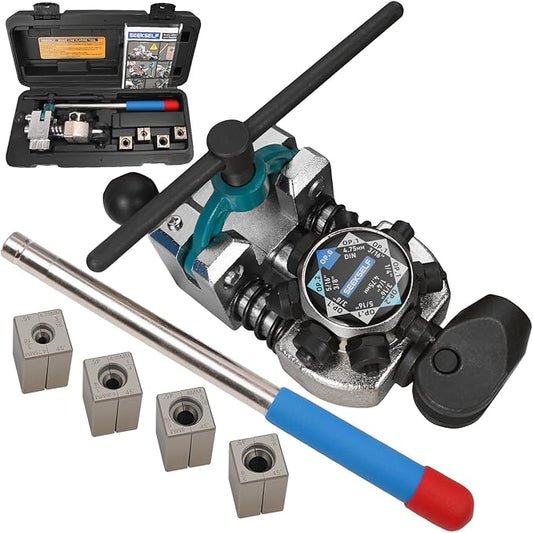 Professional Brake Line Flaring Tool Kit for 45 Degree Single, Double and Bubble Flares, 3/16", 1/4", 5/16", 3/8" and 4.75mm Steel Copper Metal Tubing, Black