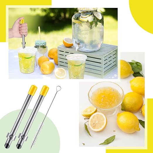 Lasnten 2 Pack Straw Puncher for Plastic Lids Lemonade Cups, Stainless Steel Straw Hole Puncher Punching Tools for Cafe Drinks Deli Container Squeezed Fresh Lemonade Stand Supplies(6.3 Inch,Yellow)