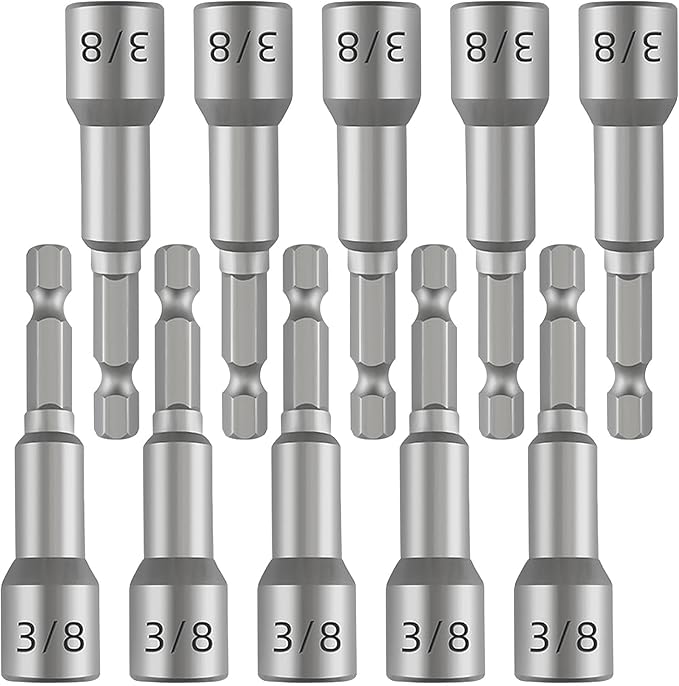 10-Pc 3/8" Magnetic Nut Driver Bits ??65mm (2.5") Impact Ready Bits, Cr-V Steel, 1/4" Hex Shank for Impact Drivers & Drills ??Heavy Duty Magnetic Nut Setters for Sockets, Fasteners & DIY Projects