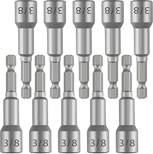 10-Pc 3/8" Magnetic Nut Driver Bits ??65mm (2.5") Impact Ready Bits, Cr-V Steel, 1/4" Hex Shank for Impact Drivers & Drills ??Heavy Duty Magnetic Nut Setters for Sockets, Fasteners & DIY Projects