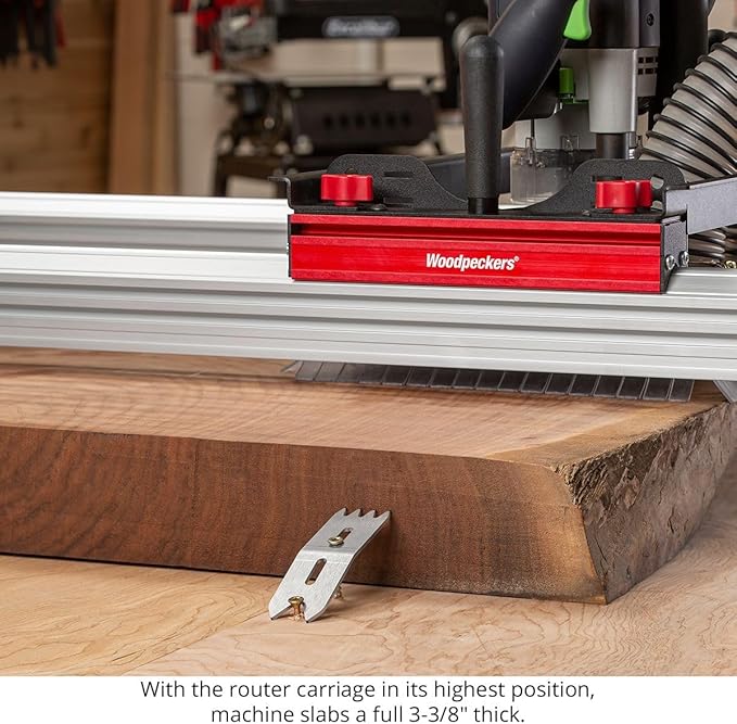 Woodpeckers Slab Flattening Mill Pro, Extended, 48"x134" Capacity, USA Made Wood Slab Leveling Jig, Integrated Dust Collection, Router Sled, Rails, Clamping Dogs