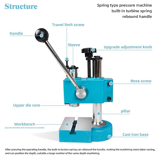 RATTMMOTOR Arbor Press J03-0.3A Spring-Loaded Precision Manual Shaft Press, Benchtop Hand Hole Puncher Machine for Metal and Non-Metal Punching, Bending, Stretching, Forming (3KN/0.3T Capacity)