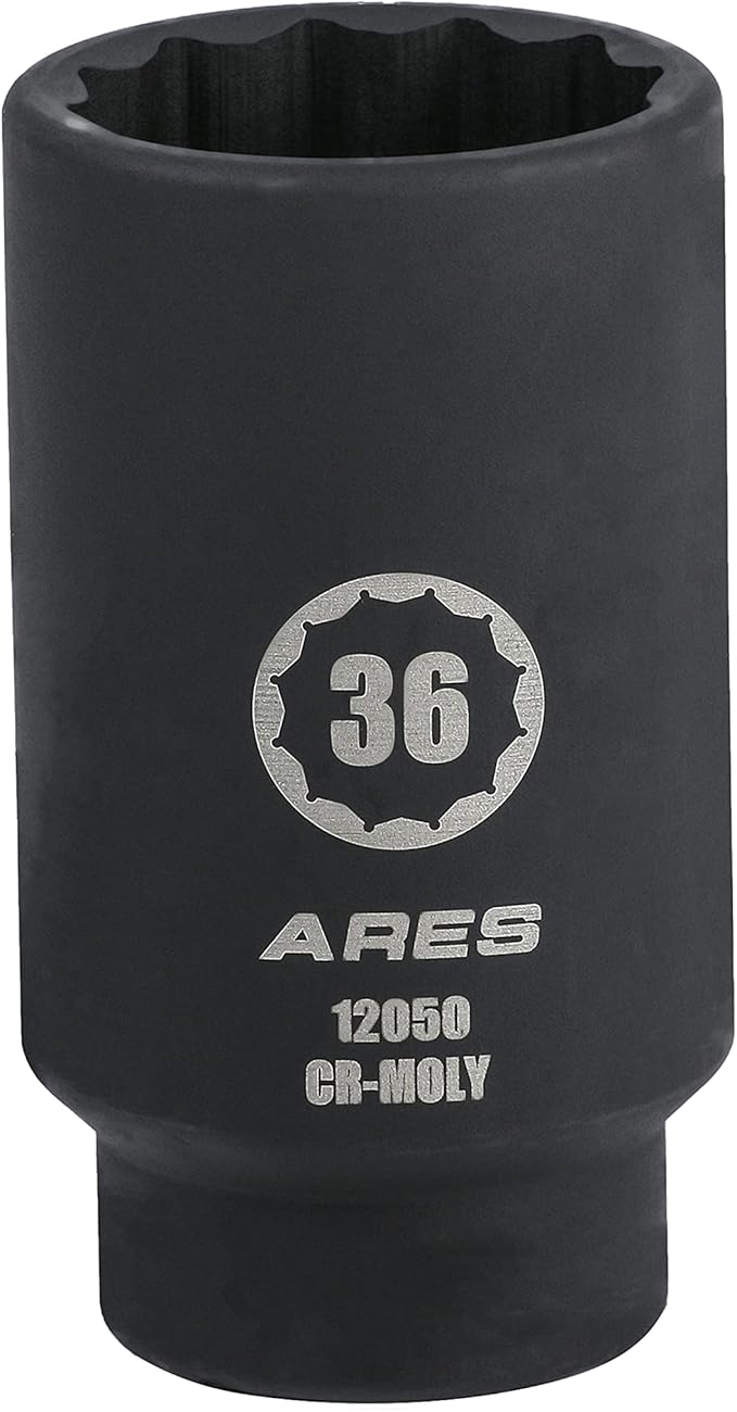 ARES 12050-36MM Axle Nut Socket - 12 Point Socket - Extra Deep 1/2-Inch Drive Impact Socket for Easy Removal of Axle Shaft Nuts