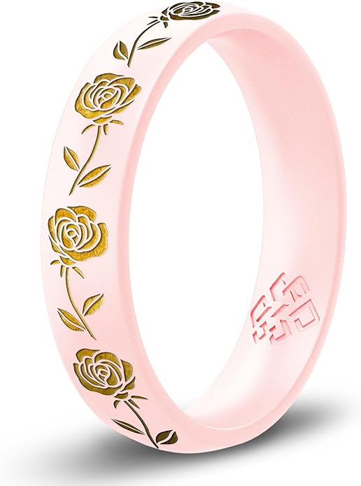 Knot Theory Birth Flower Silicone Ring for Women - 4mm Comfort Fit Wedding Band Engagement Ring