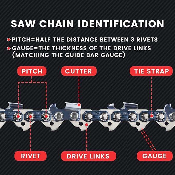 E & S 3 Pack 16 Inch Chainsaw Chain .325" Pitch .050" Gauge 66 Drive Links Semi-Chisel Chain Saw Chains for Husqvarna, Poulan, Craftsman, Greenworks and More Chainsaw Brands