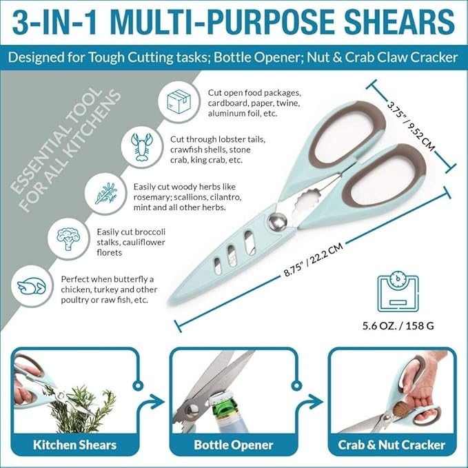 Kitchen Scissors for Food - Heavy Duty Stainless Steel Shears - All Purpose Utility Shears - Cooking Scissors for Meat, Chicken, Fish, Vegetables, Herbs - Kitchen Gadget
