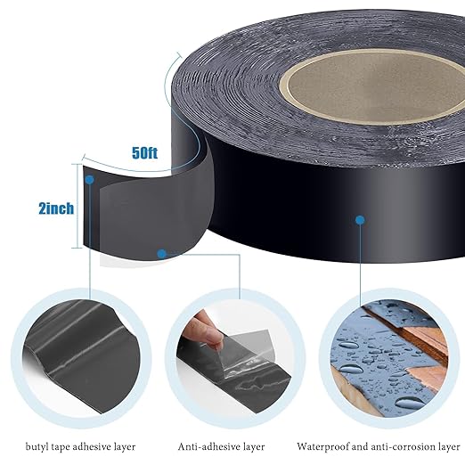 Joist Tape for Decking 2''횞50',10 Pack Weather-Resistant Deck Joist Tape,Waterproof Seal Antiseptic Butyl Joists Tape,Self-Adhesive Flashing Joists Tape for Wood Decks Beams Roof