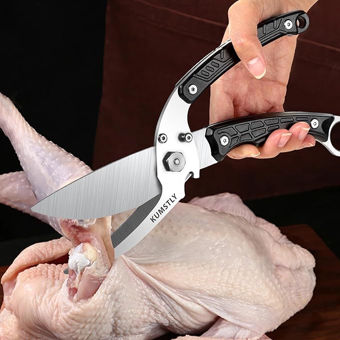 Heavy Duty Poultry Shears Professional Kitchen Scissors for Cutting Chicken, Turkey, Meat, Bones, Vegetables Stainless Steel Spatchcock Shears Multipurpose Food Scissors (Black)