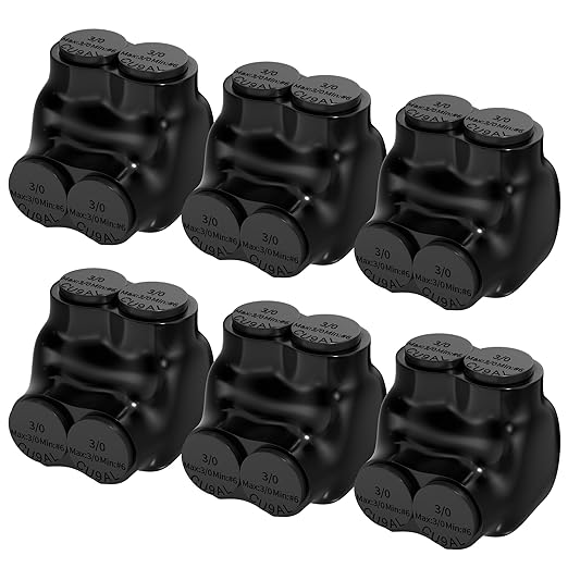 2 Port Insulated Multi Tap Connector 3/0-6 AWG Black Electrical Cable Connectors 7/32" Allen Hex Aluminum Wire Connector - 6 Pack