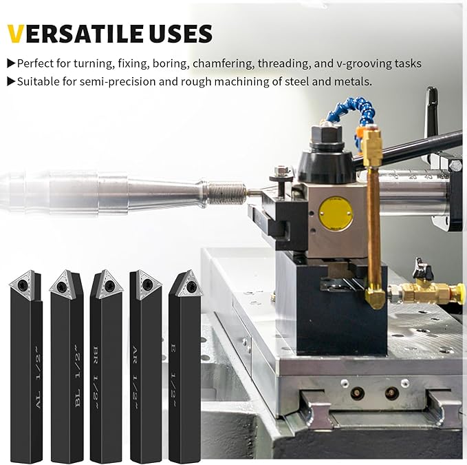 Metal Lathe Cutting Tools,5 Sets of 1/2" Carbide Metal Cutting Tool Bits Kit,Indexable Lathe Turning Tool,Carbide Lathe Tools For Metal