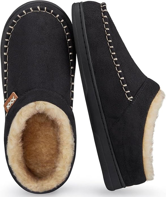ATHMILE Mens House Shoes Fuzzy Warm Moccasin Memory Foam House Slippers for Men Cozy Winter Mens Slippers for Home Bedroom Indoor Outdoor