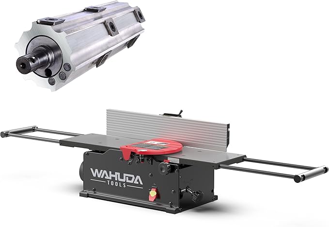 Wahuda Tools Jointer - 8-inch Benchtop Wood Jointer, Spiral Cutterhead Portable Jointer, Cast Iron Tables w/Pull Out Extensions, 4-Sided Carbide Tips & 10amp Motor, Woodworking Tools (50180CC-WHD)