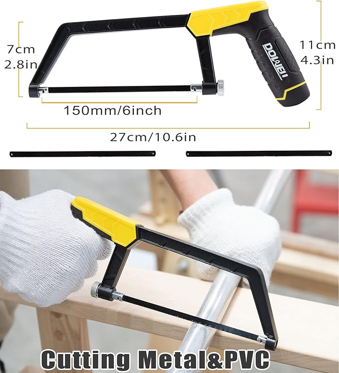 DOWELL Hacksaw Frame Set Heavy Duty Handsaw 12-inch 10-inch 6-inch Mini Hacksaw Hand Saw 8 Extra Blades Multi-function for Metal Wood PVC Pipes