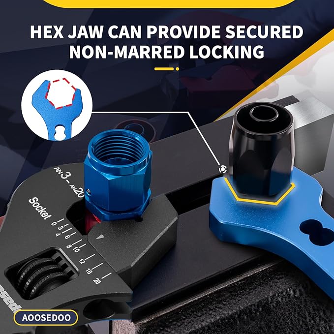 AOOSEDOO 3AN-20AN AN Fitting Wrench AN Fitting Tool for AN Hose Fitting Assembly Adjustable Lightweight Aluminum Black With Double-ended AN Wrench 6AN Socket-AN8 B-nut Blue