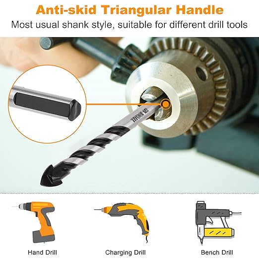 10-PCS Masonry Drill Bit Set & Concrete Drill Bit Set, Professional Drill Bit Set for Glass/Brick/Plastic/Cement/Wood/Tile/Etc, Industrial Strength Carbide Drill Bit Tip, 1/8"-1/2" by TITGGI