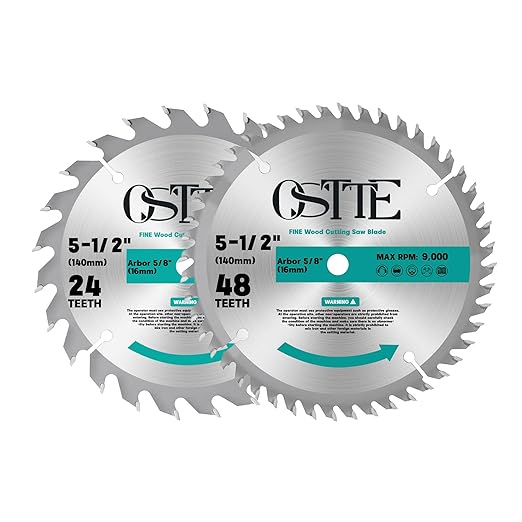 5-1/2 Inch Circular Saw Blade 24T&48T, 5/8 Inch Arbor, Alternate Top Bevel Saw Blades for Cutting Wood, 2 Pack