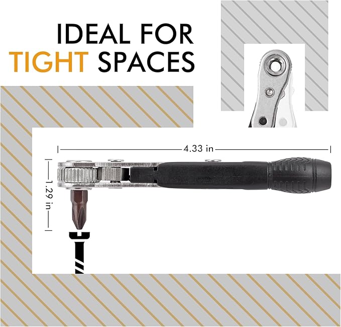 Mini Ratchet Set, Right Angle Screwdriver set with 1/4 Mini Ratchet Wrench and Bits for Tight Spaces