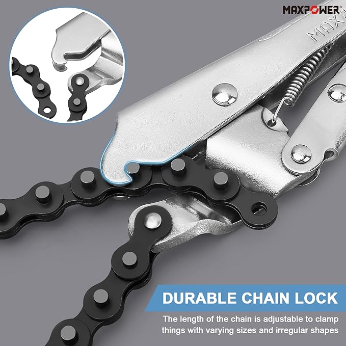 MAXPOWER 9-Inch Locking Chain Clamp with 19.7-Inch Chain, 2 Pack
