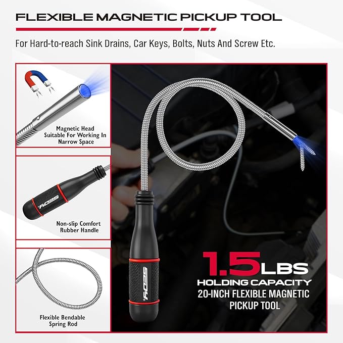 4 Pack Telescoping Magnetic Pickup Tool with 3in 4in 6in Magnetic Parts Trays, Magnet Flexible Spring Stick, Magnet Retrieving Sweeper for Nail, Screws & Metal Debris Workshop Garage