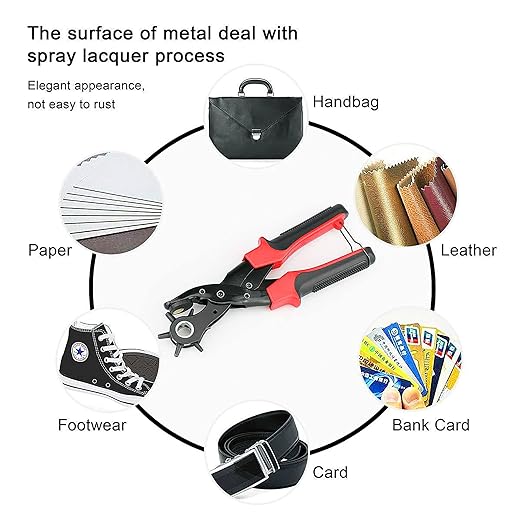 Belt Punch Pliers竊똋eather Hole Puncher Leather Punch Tool for Belts, Handbag Straps and More Precision Multi-Size Fabric/Leather Hole Puncher for Crafts/Easy DIY Belt Holes, etc.