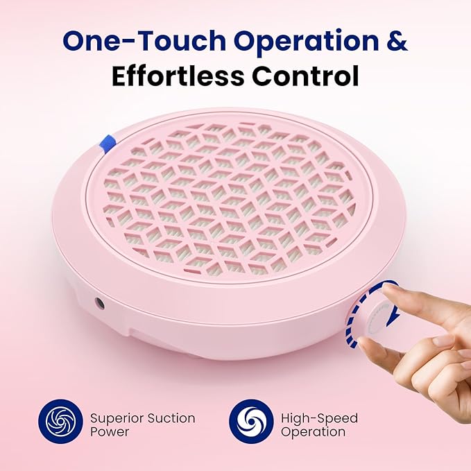Pink Nail Dust Collector Quiet, Mini Portable Nail Vacuum Dust Collector Nails Tech Ventilation System With Reusable Filter And Duster, 4500 Rpm Nails Fan For Acrylic Gel, Magnetic Design.