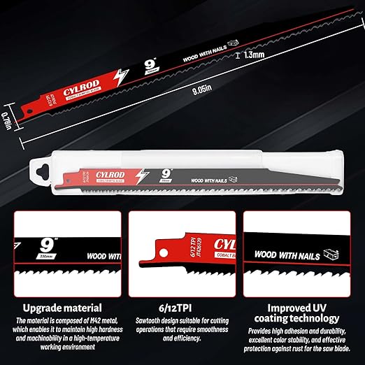 25 Pack 9 in 6/12TPI Reciprocating Saw Blades for Sawzall Blades Nail-Embedded Wood Cutting,M42 Steel Cobalt Bi-Metal Blades Replace for Milwaukee for Dewalt for Diablo for Sawzall Blade
