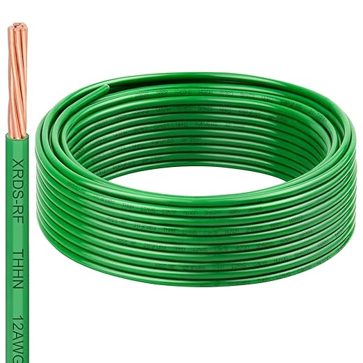 12 AWG THHN Stranded Bare Copper Wire 25FT Green Grounding Wire, Electrical Wire, 600V Rated Building Wire, Ideal for Panel Wiring, Grounding, Lighting Circuits, Control Systems