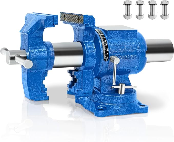 COGNATIVE 5-Inch Heavy Duty Bench Vise Ductile Iron Bench Vise 360째 Multi-Purpose Bench Vice with Anvil, Clamp force 4000KG, Blue