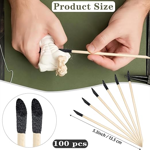100 Pcs Sanding Sticks, 280 Grit Matchsticks Sanding Twigs, Fine Detailing Sanding Tools for Tight Spaces Plastic Models Wood, 5.4 x 0.2 Inch