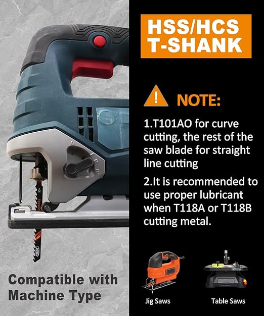 50PCS T Shank Jigsaw Blades Set - BGTEC HCS/HSS Jig Saw Blades for Wood, Plastic and Metal Cutting(T118A,T118B,T101AO,T101B,T101BR,T144D)