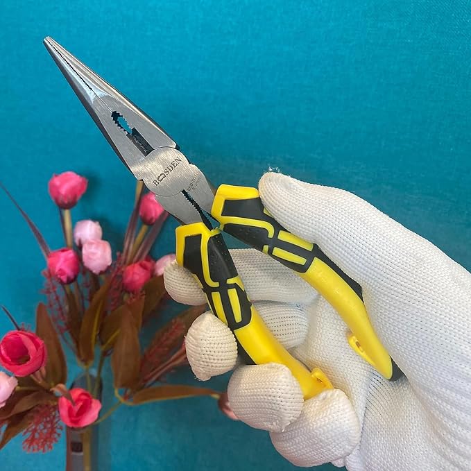 BOOSDEN짰 8 inch Needle Nose Pliers with Side Cutters, Precision Long Nose Pliers with Wire Cutters, Professional Needle Nose Spring Loaded Pliers, Used for Cutting Clamping Pinching Jewelry Making