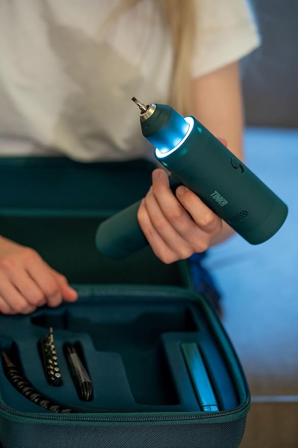 TINKR Cordless Brushless Drill 12V ??Dual Speed 30 Torque Settings, LED Display & Type-C Charging, 2000mAh Li-Ion Battery, Compact Power Drill with Soft Grip & Carry Bag (Green)