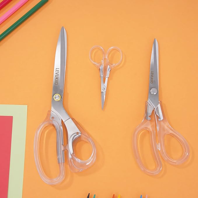 scissors all purpose, Titanium Coated Blades and Ergonomic Clear Handle, Clear scissors for Office Desk, Modern Design for Craft, Sewing, fabric,Office/Silver