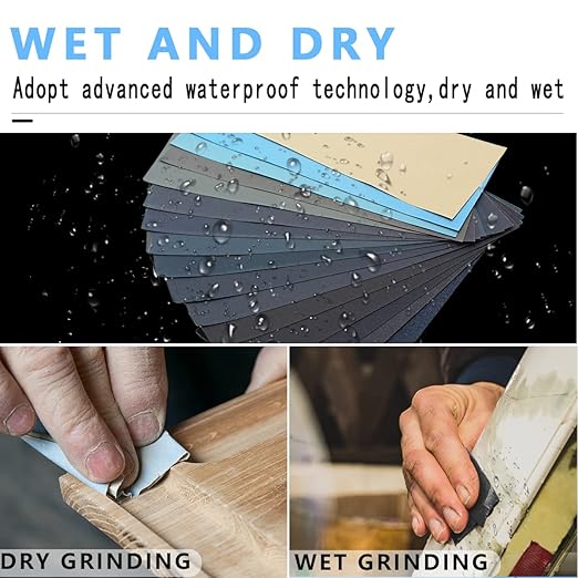 Ultra Fine Water Sandpaper.120 to 2000,3000,5000,7000,8000,10000 Assorted Grit Sanding Paper,Abrasive Paper for Wood Furniture Finishing, Automotive Polishing, 9 x 3.6 Inches